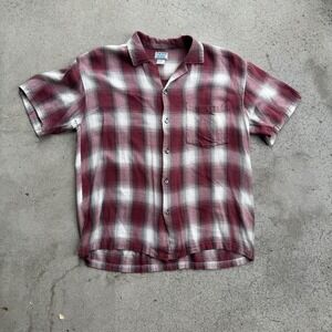 Vintage Rayon Shadow Plaid Shirt Shirt Red 90s Pacific Scene Medium